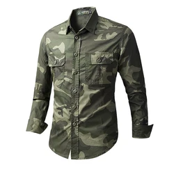 New Camouflage Cargo Shirt for Men 100% Cotton Multi-Pocket Shirts High Quality Militar Overshirt Outdoor Casual Colthing