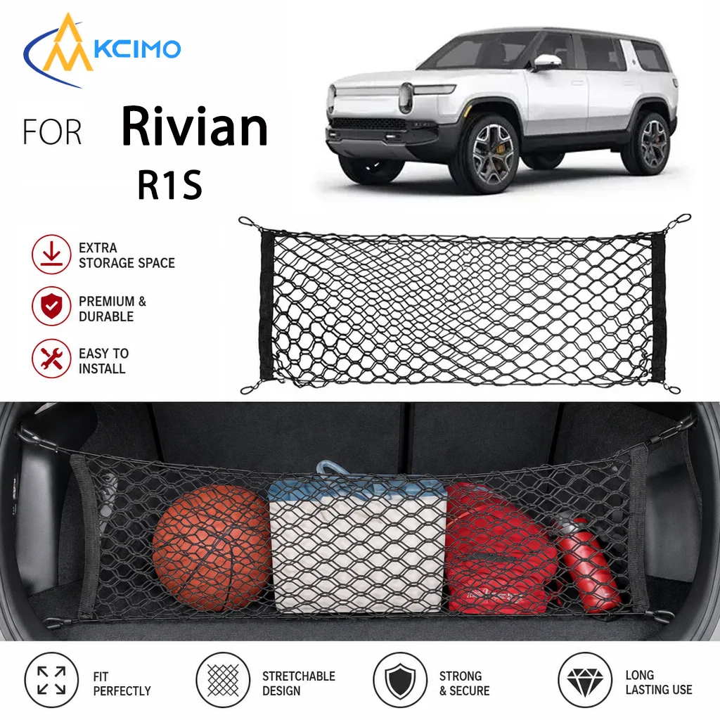 For Rivian R1S	Premium High-Quality Rear Trunk Elastic Cargo Fixing Net Pocket, Vehicle Rear Compartment Organizer Accessories