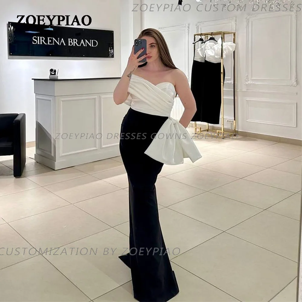 Black White Long Formal Occasion Dresses 2024 Luxury Party Dress With Bow One Shoulder Sexy Evening Gowns فساتين مناسبة رسمية