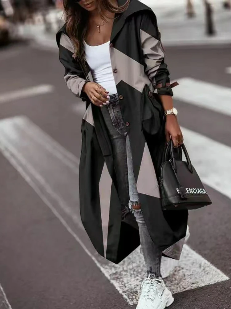 Women's Coat Windbreaker Casual Lapel Mid-length Long Coat