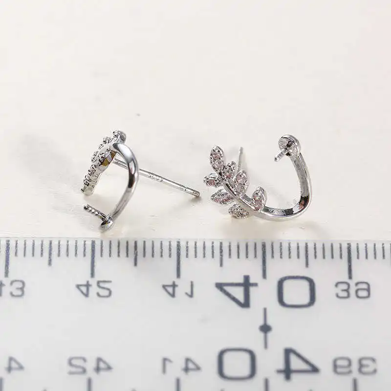 E003 Gold Plated Copper S925 Sterling Silver Needle Leaf Pearl Stud Earrings Findings Jewelry Making DIY Jewelry Accessories