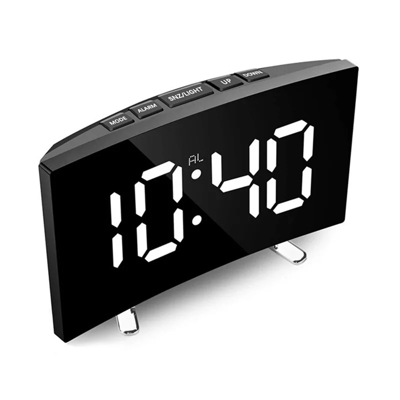 

Curved LED Electronic Clock, Mirror Silent Alarm Clock, with Thermometer Date Display Room Student Alarm Clock