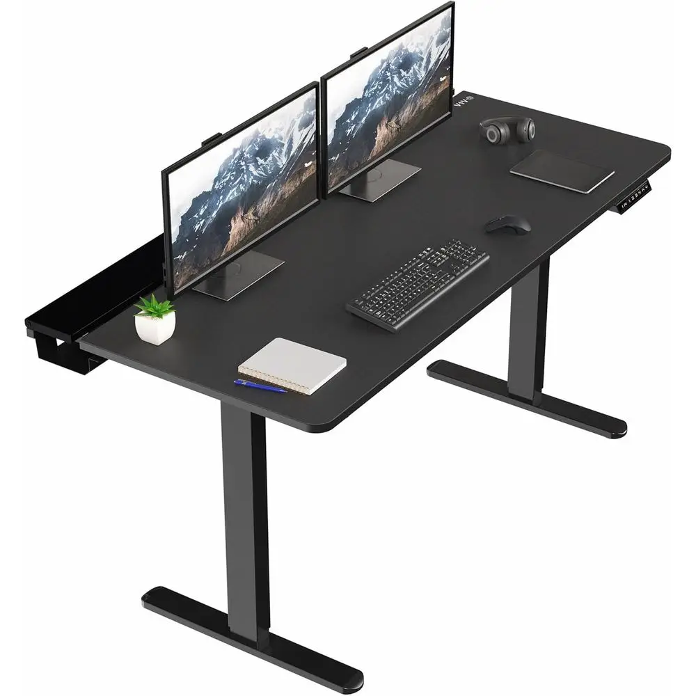 

Electric 60 x 30 in Standing Adjustable Gaming Desk with Hidden Cable Trays, ull-Size Mouse Pad, Holds 220 lbs, Black Top Black