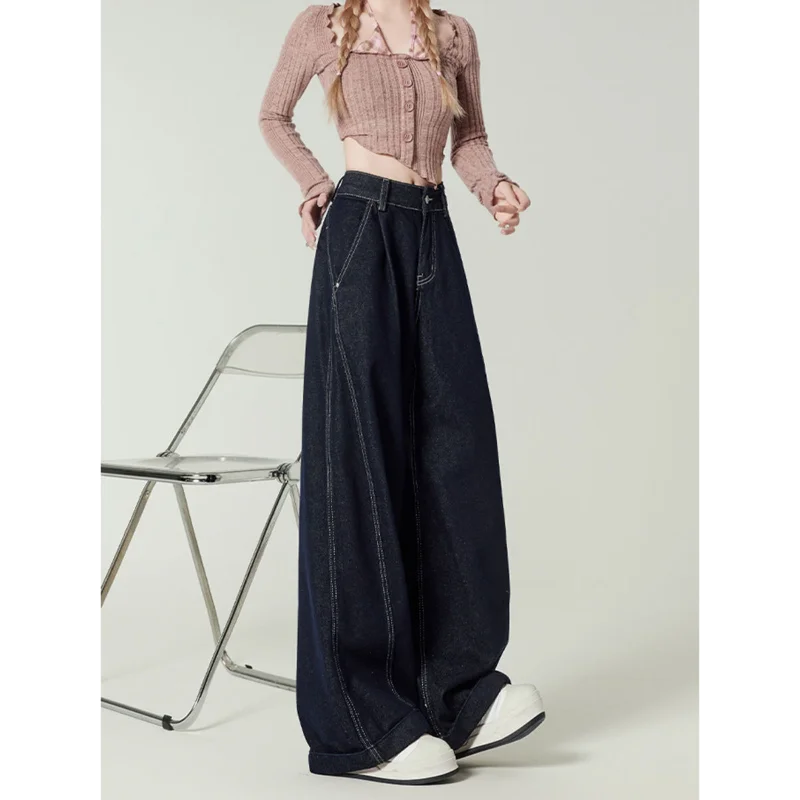 

Wide Leg Curved Hem Womens Jeans Vintage Inspired Design Versatile Long Pants