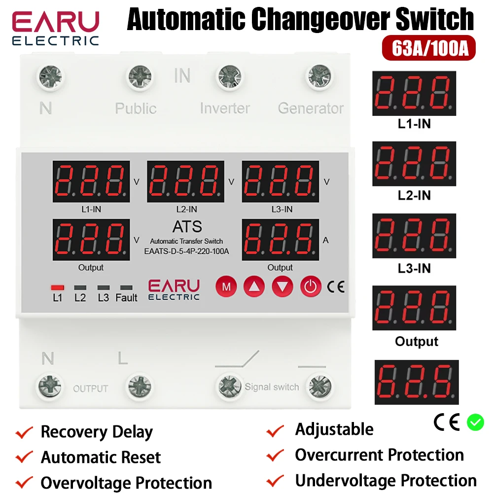 Three-phase Four-wire Overvoltage And Undervoltage 4 In And 2 Out Circuit ATS Power Switch Overvoltage And Overcurrent Protector