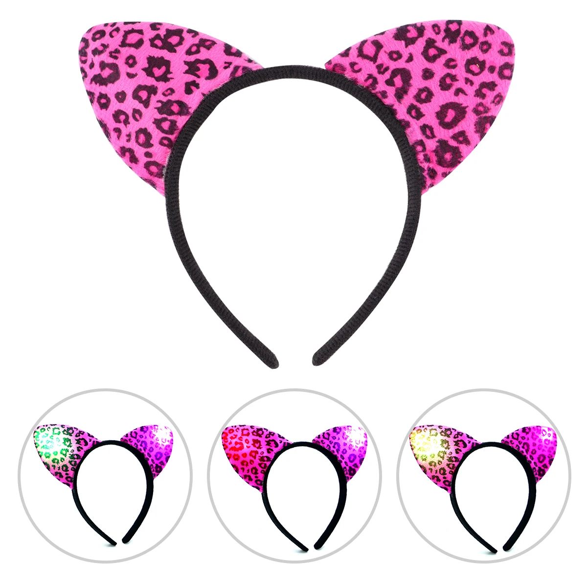 

LED Flash Headdress Glowing Cat Ear Headband Stage Performance Hair Rosy Leopard Printing
