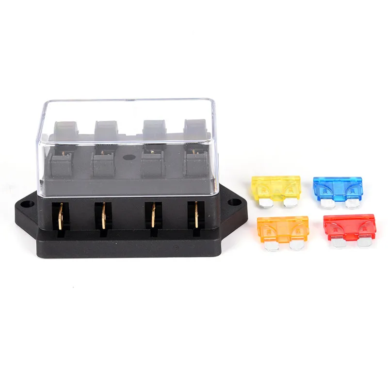 4-Way Car Boat Fuse Box Holder with 4 Fuse Blades Fuse Holder Block for Automotive Cars SUV Boats Marine Truck Accessories