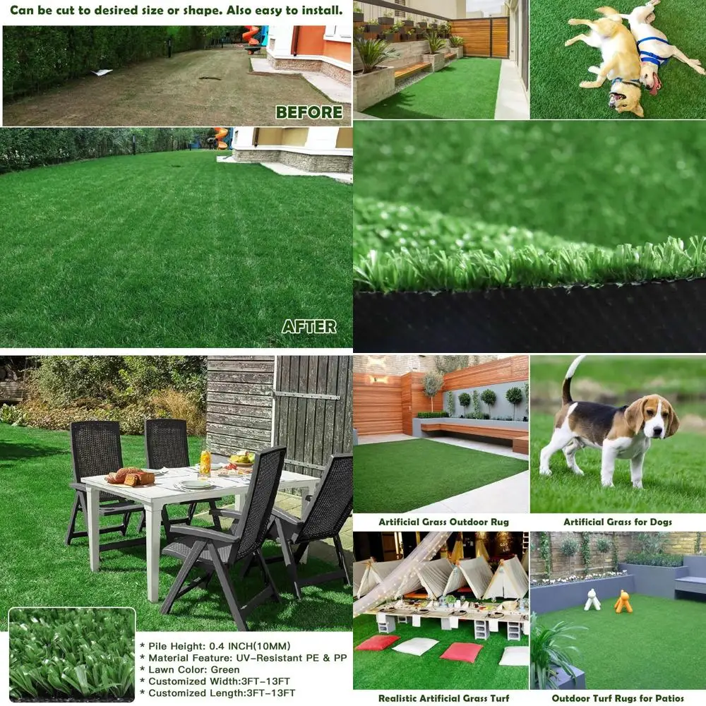 

Artificial Grass Turf Mat, 9x18ft, 0.4 Height, Outdoor Patio Lawn, Pet-Friendly, Indoor/Outdoor Use, Rubber Backed, Drainage Hol