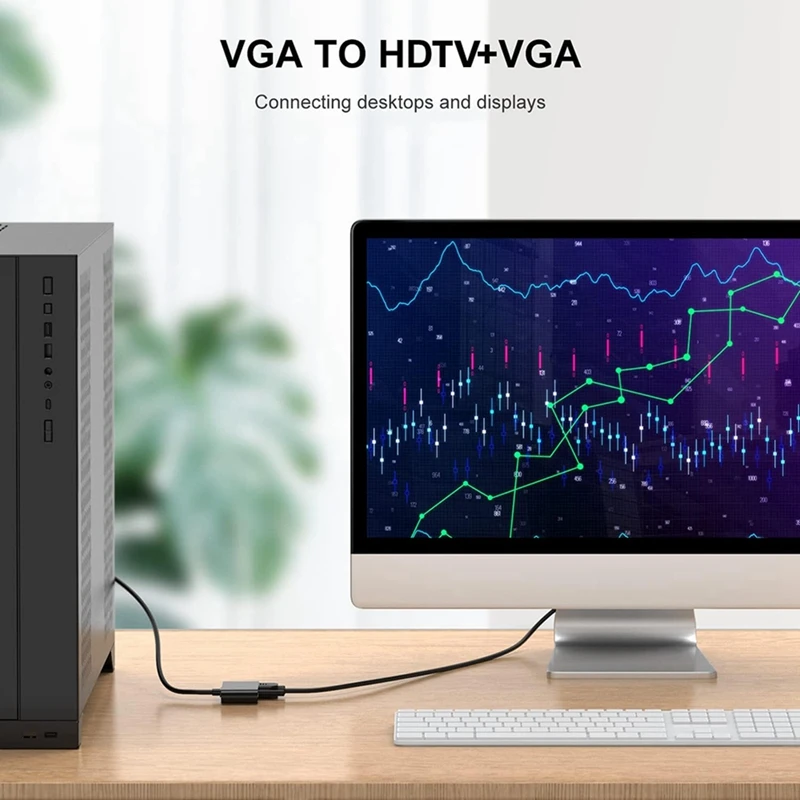 VGA เป็น HDTV + VGA Converter เชื่อมต่อคอมพิวเตอร์จอมอนิเตอร์หน้าจอคู่พร้อมสายเคเบิลอะแดปเตอร์แสดงผลพร้อมตัวแปลงไฟฟ้า