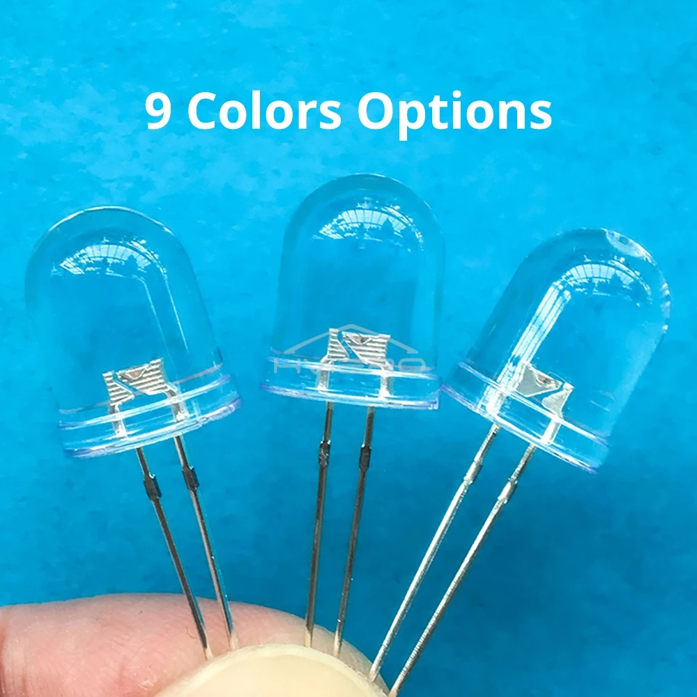 50Pcs 10mm Okrągłe Super Jasne Koraliki Lampowe Przezroczysta Dioda LED Biały Czerwony Zielony Niebieski Żółty UV Różowy Pomarańczowy Żarówka Kopułkowa — zdjęcie 5