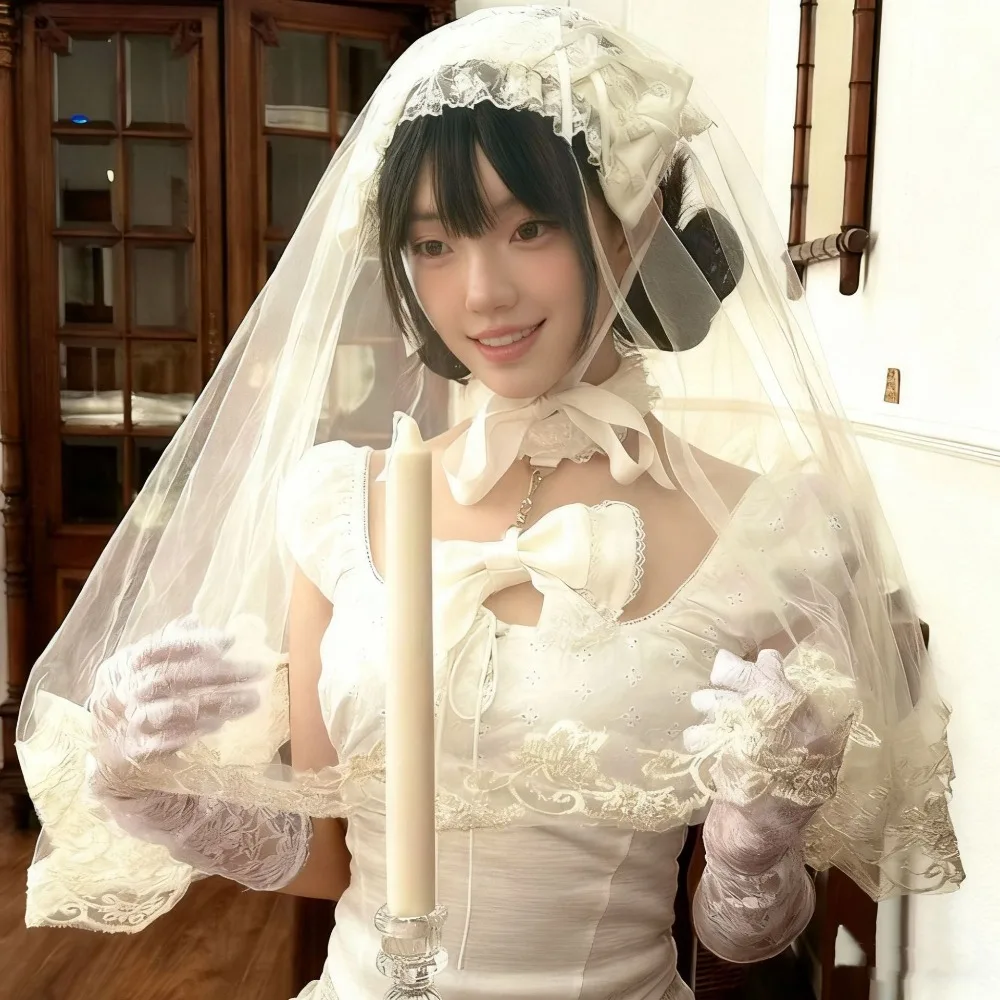 Halloween White Lace Veil Cos Bride Lolita Lolita Wedding Photo Prop Headdress Party Prom Cute Decoration