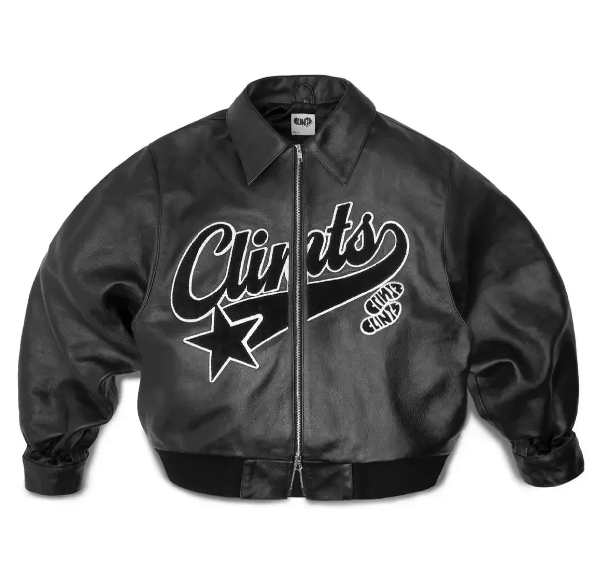 European and American Fashion Brand Clothing Embroidered Leather Oversized Jacket Y2K Retro Motorcycle Zipper Jacket Men