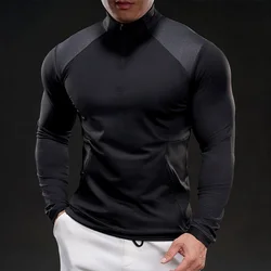 Preppy Style Spring Autumn Contrast Color Zipper Long Sleeve Men's Clothing Half Open Collar Pullover T-shirt High Street Tops