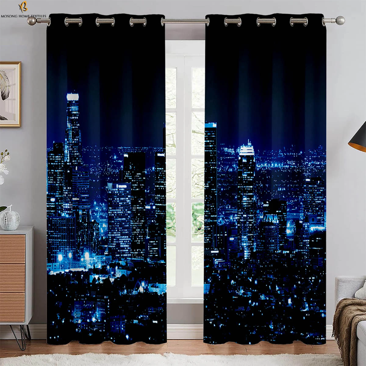 2-Pack City Building Gorgeous Night View 3d Printed Curtains Bedroom Living Room Study Kitchen Curtains Window Decoration