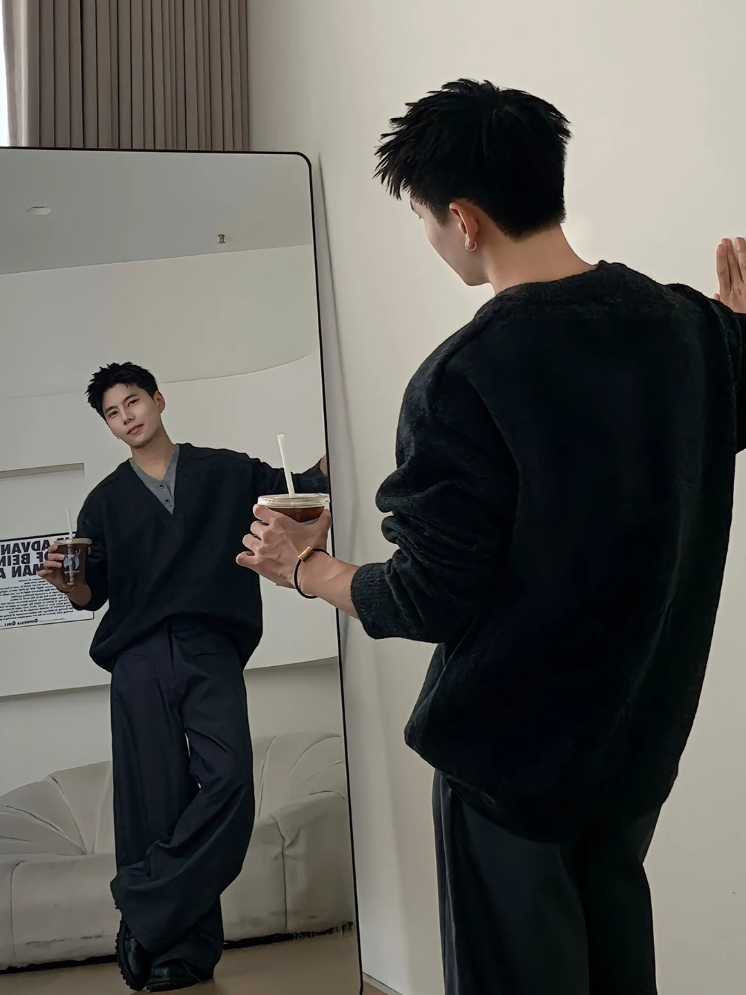 

Мужской свитер с V-образным вырезом, имитация двухслойности, в американском стиле, свободный крой, удобный, длинный, для повседневной носки