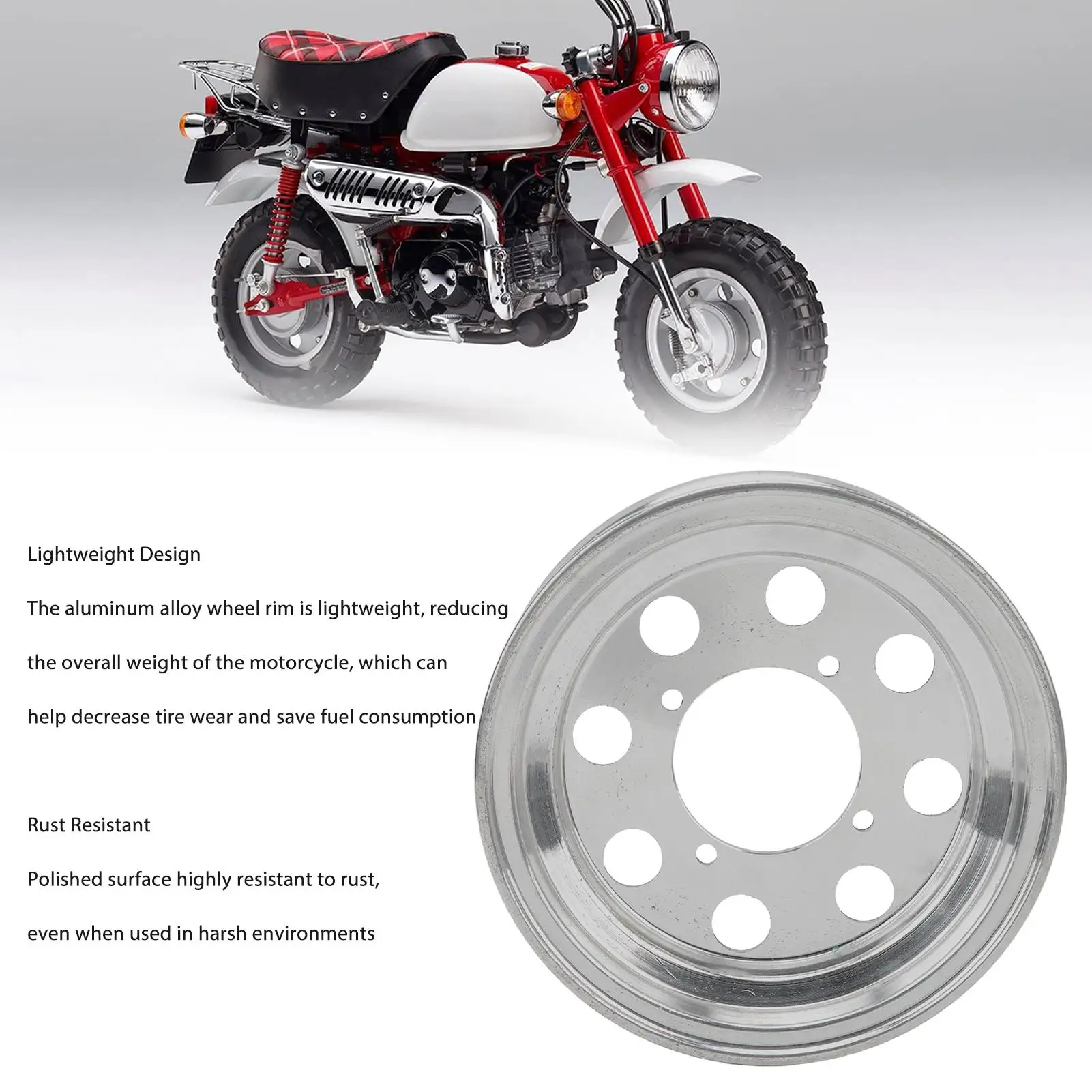 محور عجلات أمامي بدون أنابيب سبائك الألومنيوم يقلل من ارتداء الإطارات حافة عجلة دراجة نارية خفيفة الوزن مانعة للصدأ لعجلات القرد Z50 10in