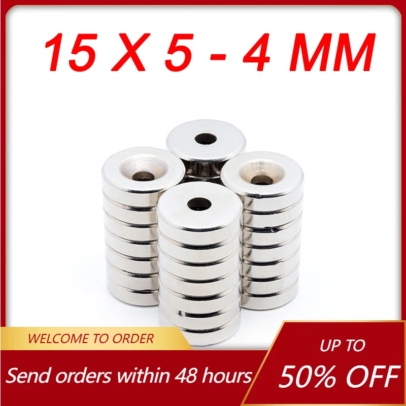 

5/10/15Pcs 15x5-4mm Neodymium Magnet Super Strong Magnet Countersunk Hole Round Magnet Rare Earth Permanent Magnetic imanes Disc