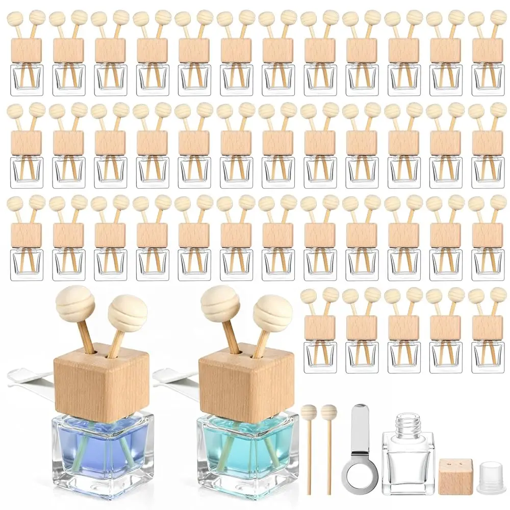 

50 Pack Car Air Freshener Diffuser with Vent Clip, Clear Glass Perfume Bottle, Car Diffuser Bottles Empty Bulk for Essential