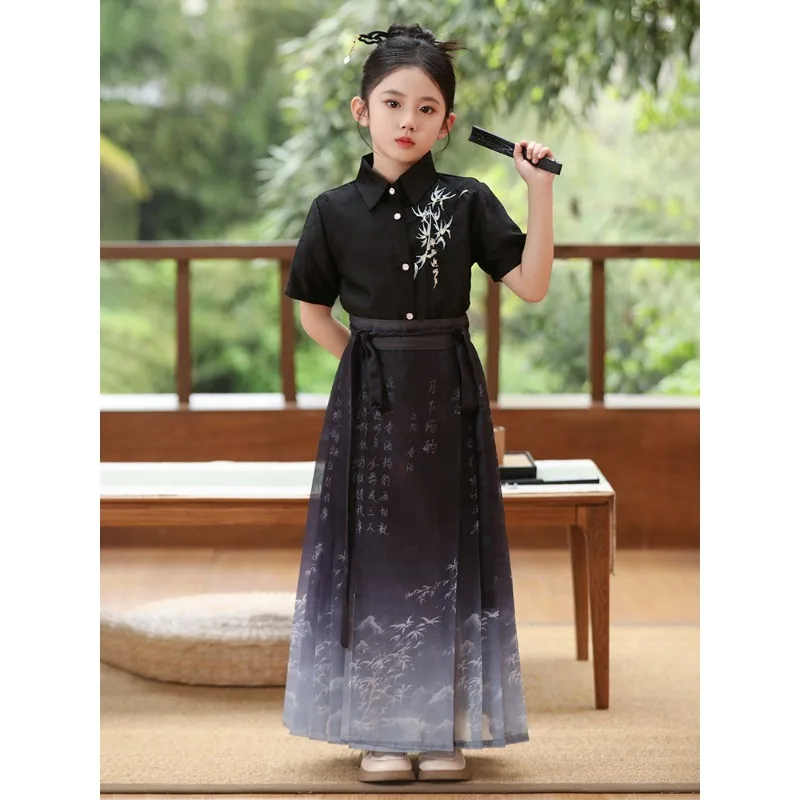 

Children Elegant National Style Hanfu Suit Little Girl Retro Casual Summer Costume
