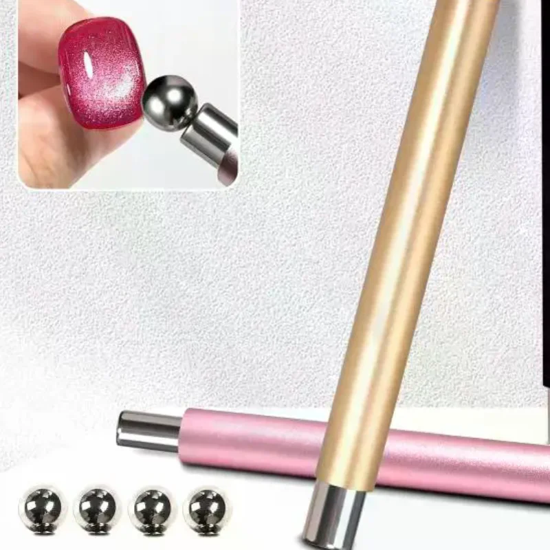 강력한 자석이 있는 더블 엔드 마그네틱 캣츠 아이 네일 자석 스틱 스틸 볼 포함 슈퍼 강력 젤 폴리쉬 자석 펜 매니큐어 자석 도구