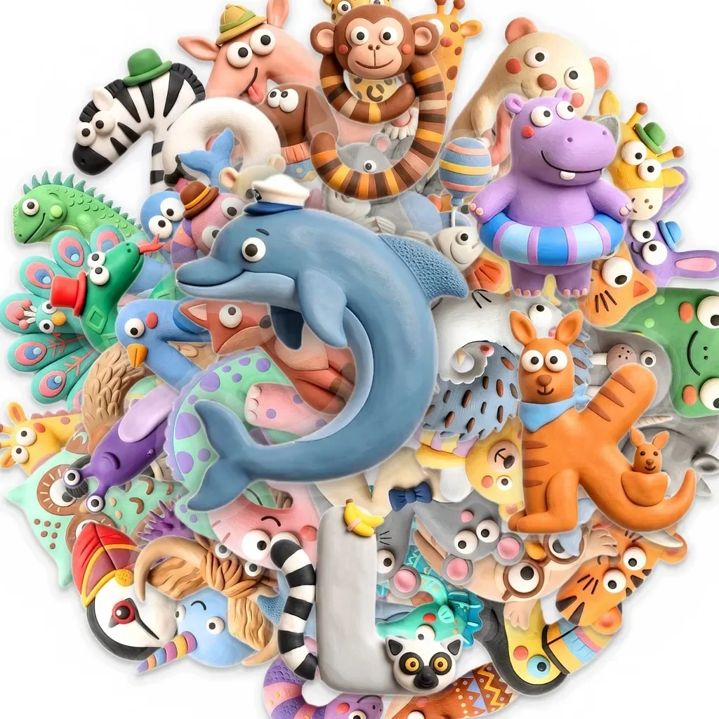 50Pcs PET Transparent Play-Doh Animal & Letter Stickers, Waterproof Tear-resistant Cartoon Decals for DIY Giajar Sticker Store