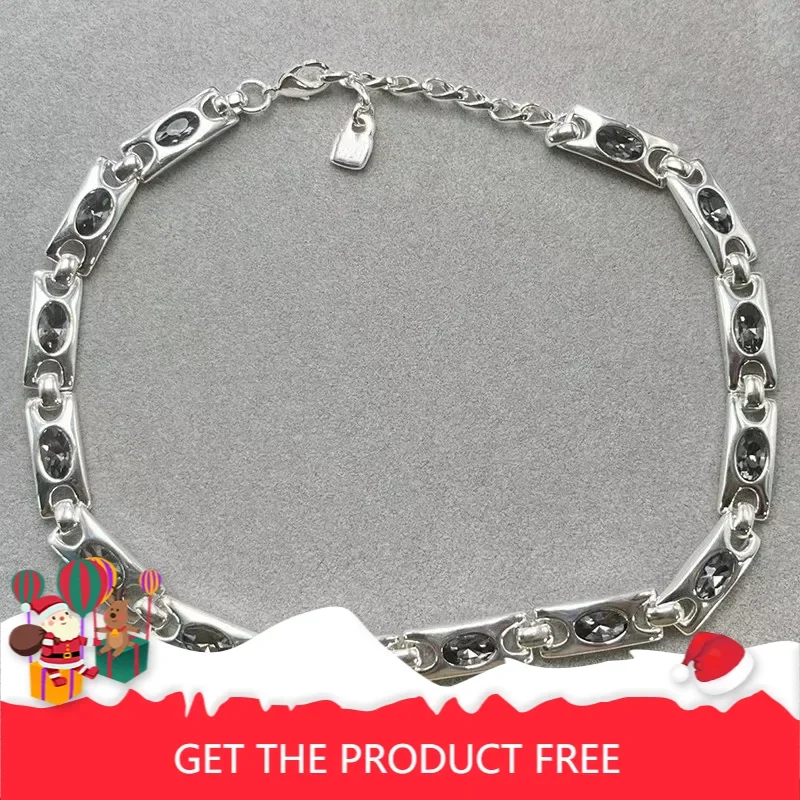 

2025 European and American fashion dazzling gorgeous silver gray crystal necklace women's jewelry