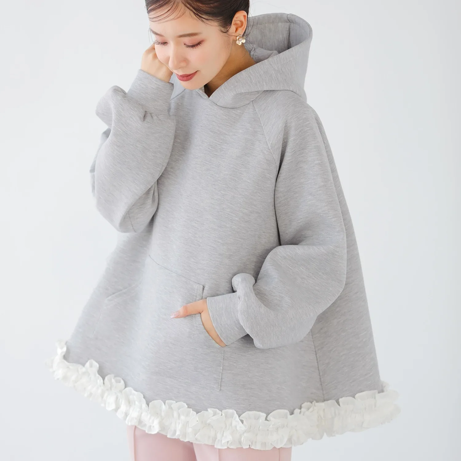 

Kawaii Fashion Ruffles Patchwork Hoodie Women Loose Spring Autumn Pullover Hooded Sweatshirts Female Sudaderas Mujer