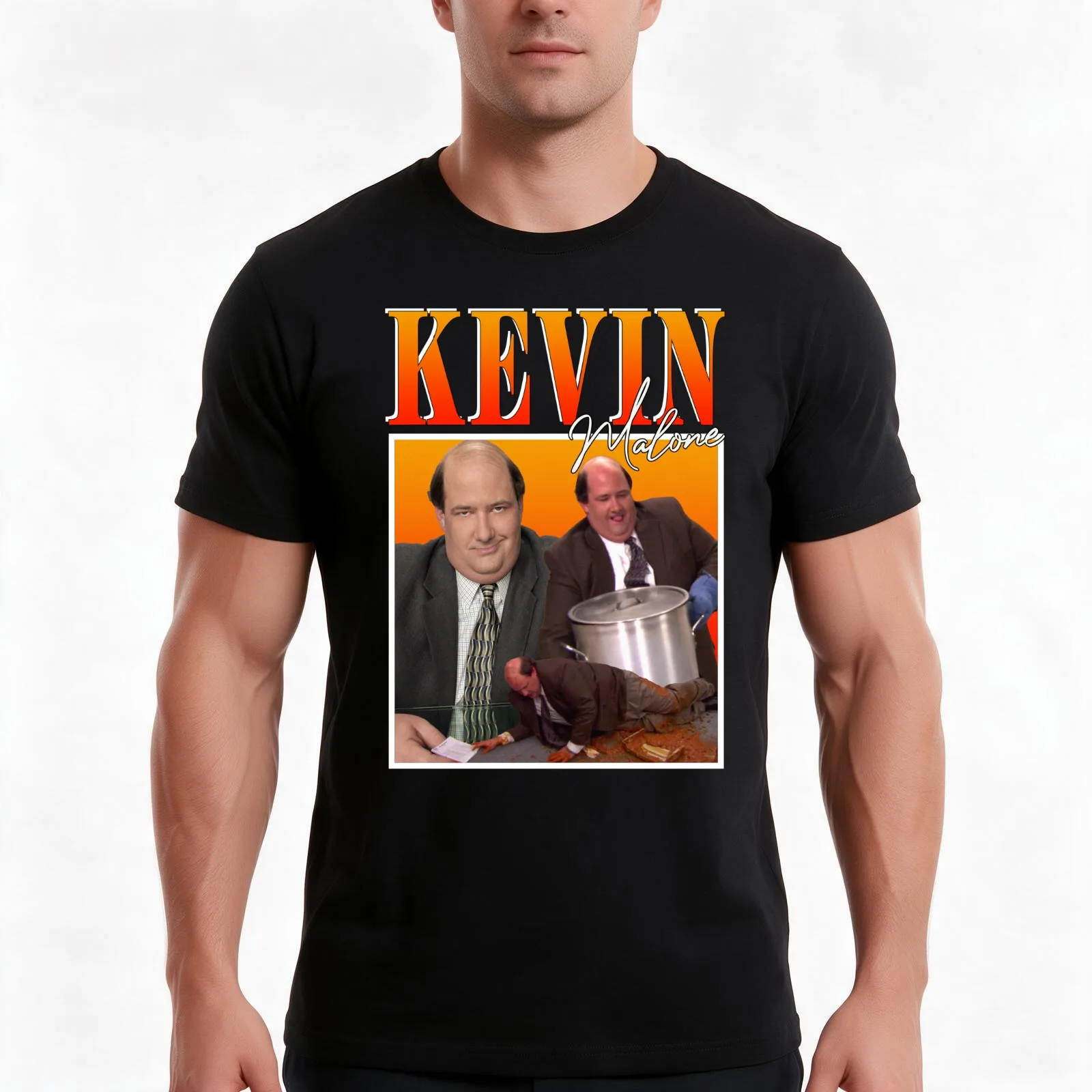Kevin Malone T-Shirt, Summer Casual Cotton Tee, Oversized Streetwear Tops, Vintage Graphic Print, Loose Fit Short Sleeve