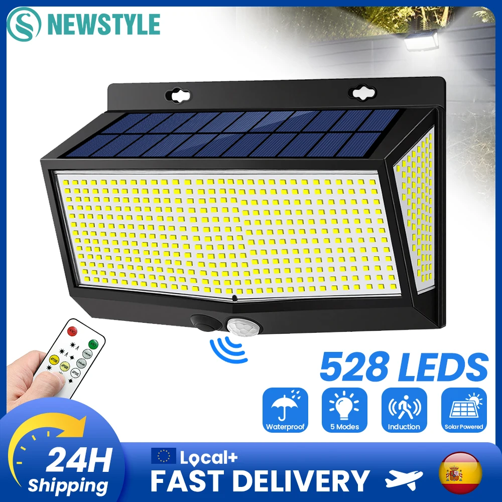 1/2/4 Stück 528LED Solarleuchten für den Außenbereich, wasserdicht, 5 Beleuchtungsmodi, Bewegungsmelder, Außenleuchten, solarbetriebene Flutlicht-Wandleuchten für Haus, Terrasse, Zaun, Hofbeleuchtung