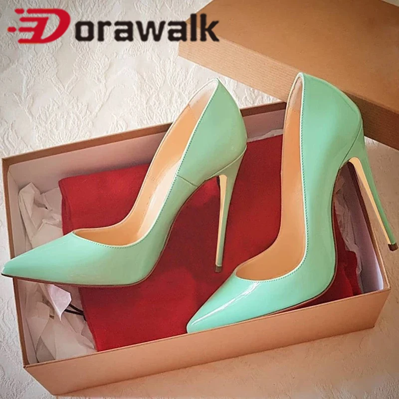 

NEW Chic Glossy Patent 12cm Light green High Heel Pumps Slip on Pointed Toe OL Elegant Office Dress Shoes Woman Size45 46