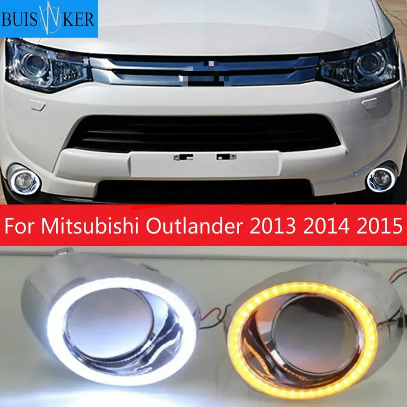 

For Mitsubishi Outlander 2013 2014 2015 Daytime Running Light LED DRL fog lamp Driving lights Yellow Turn Signal Lamp