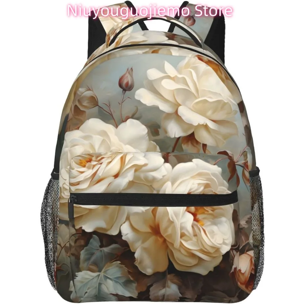 

laptop bag back to school Vintage White Peony Flower Lightweight Laptop Backpack Lightweight Multipurpose Travel Casual Daypack