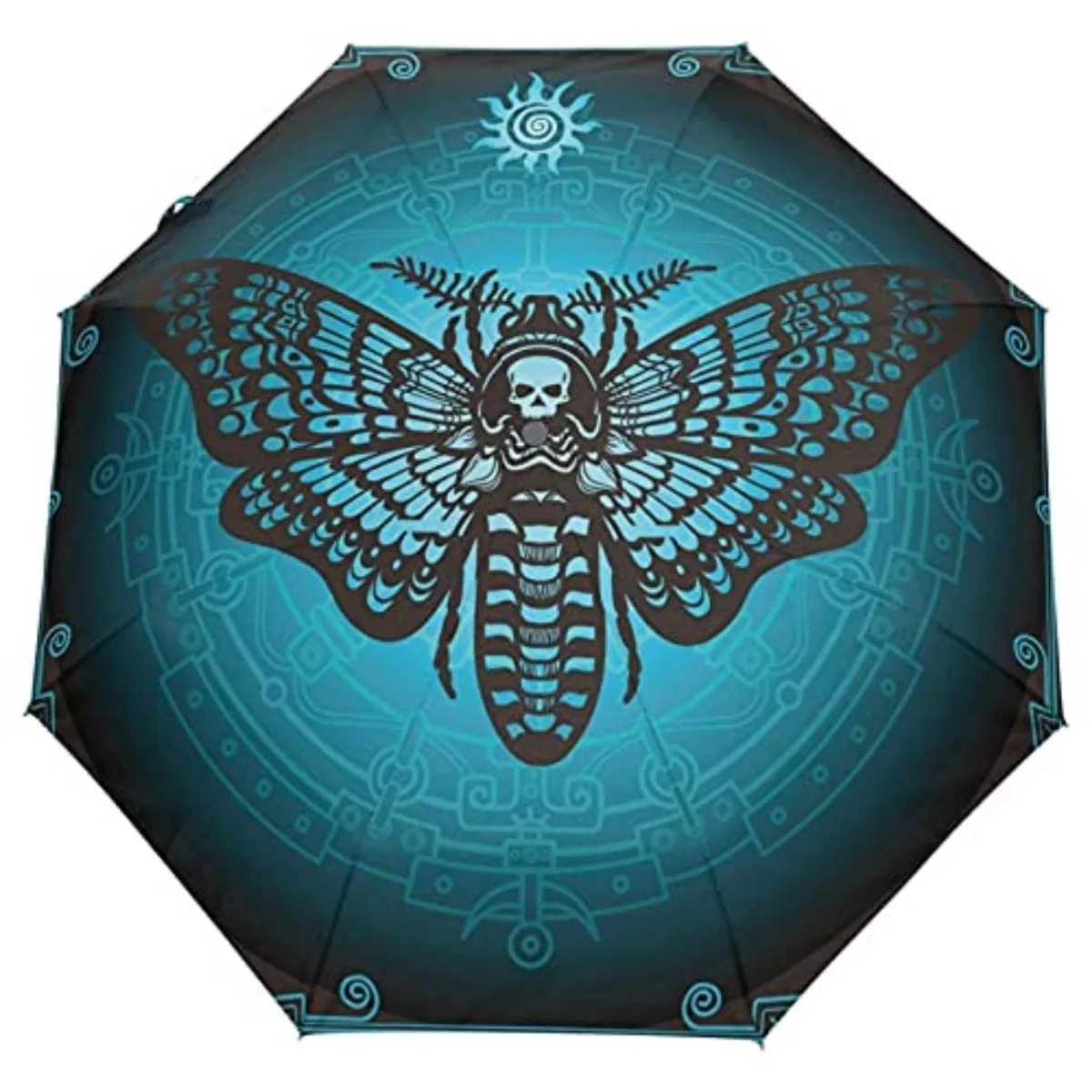 Death Moth  Skull Travel Umbrellas Day of The Dead Skeleton Folding Rain Umbrella Windproof Compact Lightweight for Teens Adults