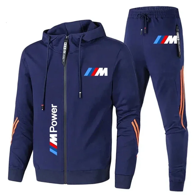 Autumn Winter Men's Clothing BMW Tracksuit BMW Logo Print Cycling Motorcycle Sport Sets Casual Men Sweatshirt+Pants Sportswear