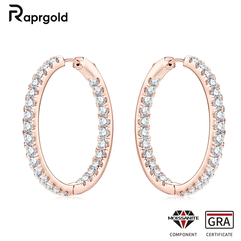

RAPRGOLD GRA Certified Full Round Moissanite Classic Hoop Earrings for Women S925 Sterling Silver Earring Wedding Jewelry Gifts