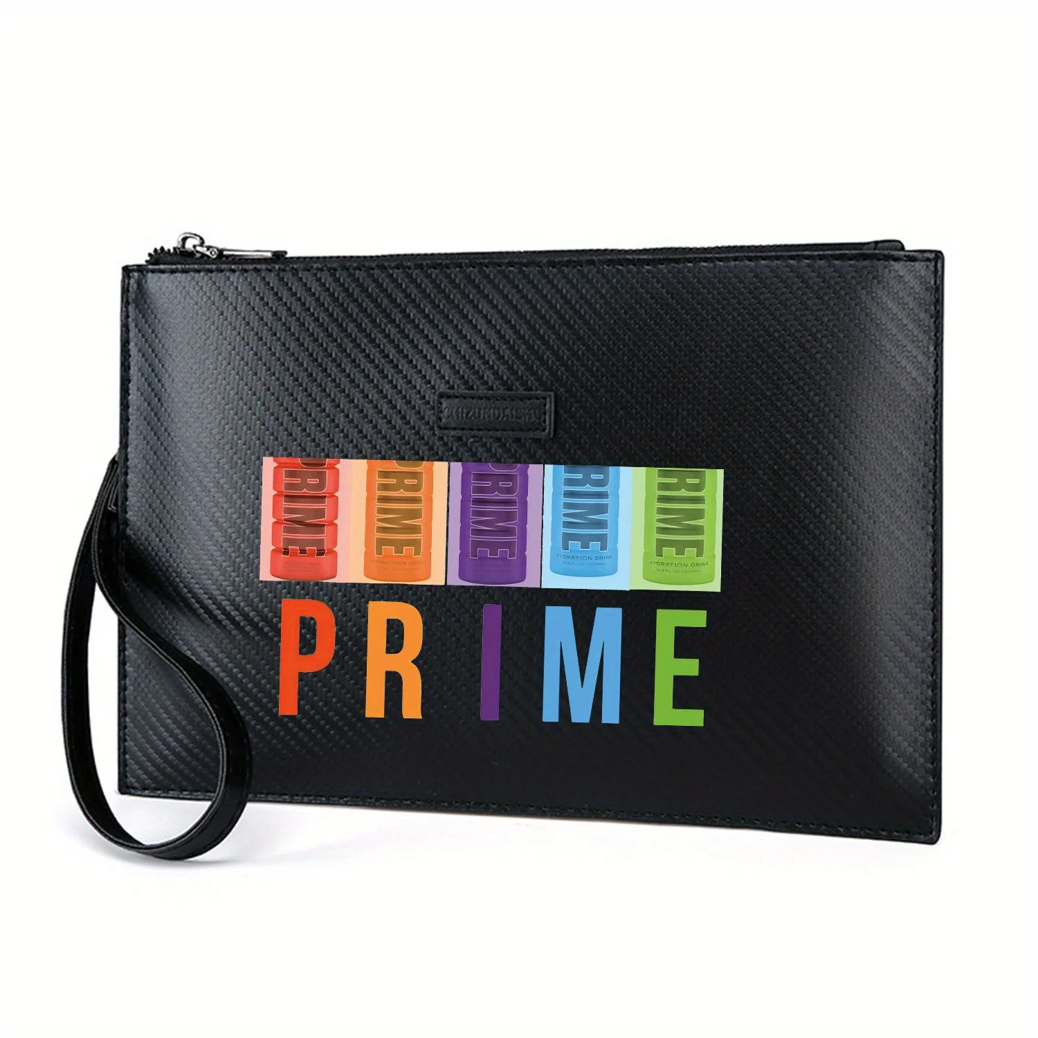 تصميم زجاجة ملونة للمشروبات PRIME. حقيبة يد رجالية أنيقة مطبوعة من البولي يوريثان عصرية وعملية للحمل اليومي