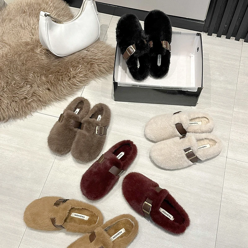 Winter Warm Women Slippers Fashion Shallow Slip On Shoes Concise House Cotton Flats Slides Shoes