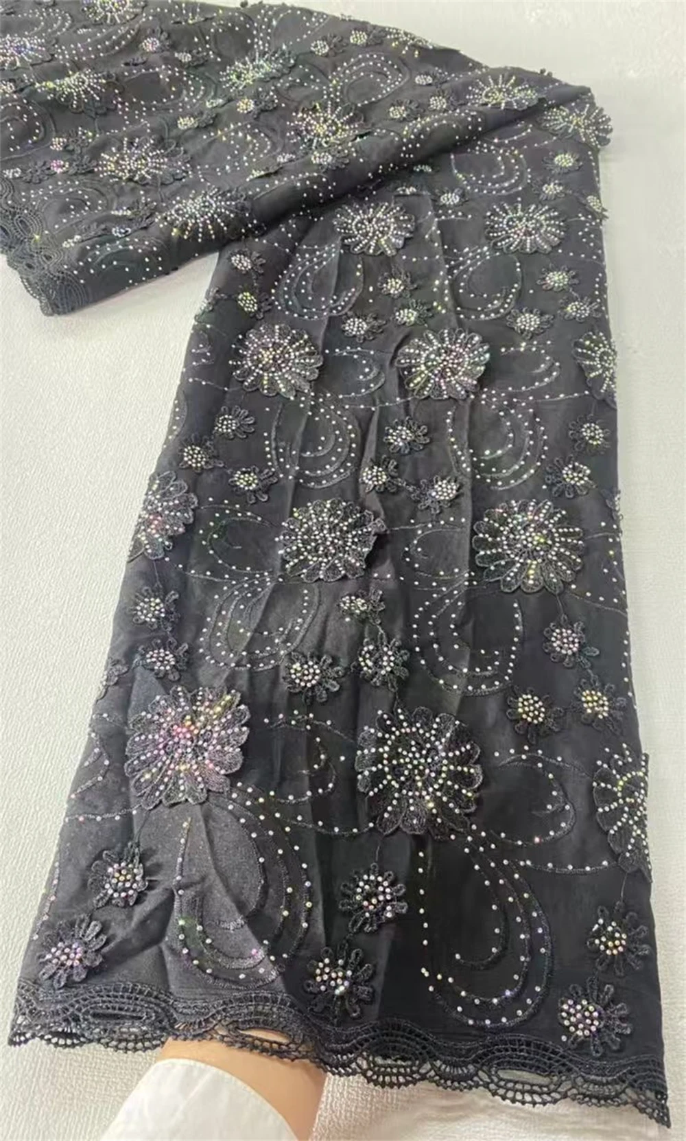 قماش دانتيل أفريقي 2025، مواد أقمشة قطنية للملابس، بالمتر، تطريز، حجر الراين، فساتين الحفلات، تول، 5 ياردات