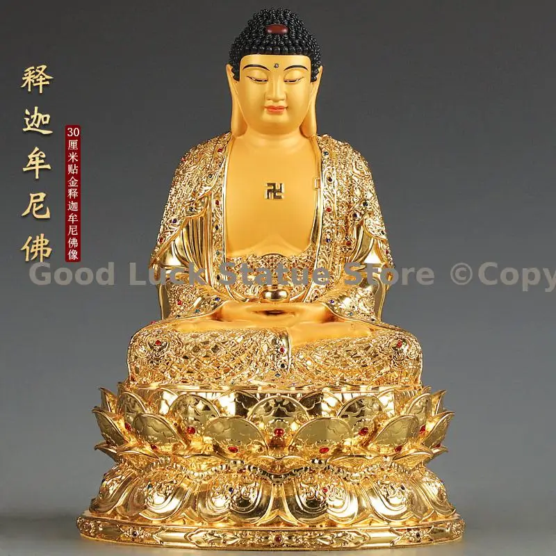 high quality High end figure of the Buddha sculpture HOME Family Worship Offering Superior gild gold-plating copper Shakyamuni