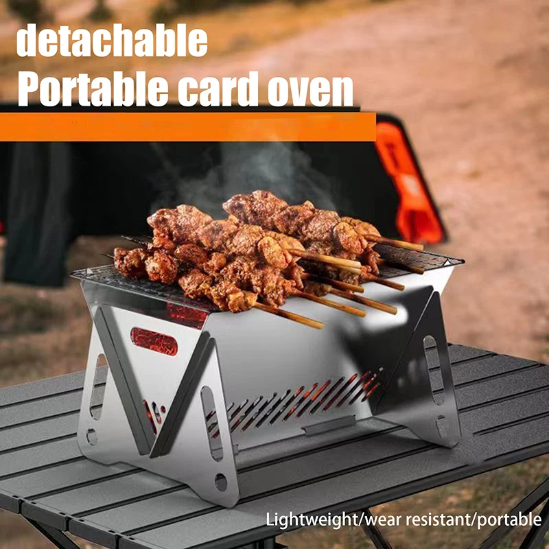 Portable Folding Barbecue Grill Heating Stoves Camping BBQ Grill Rack Net Firewood Stove Stainless Steel Grill Stove