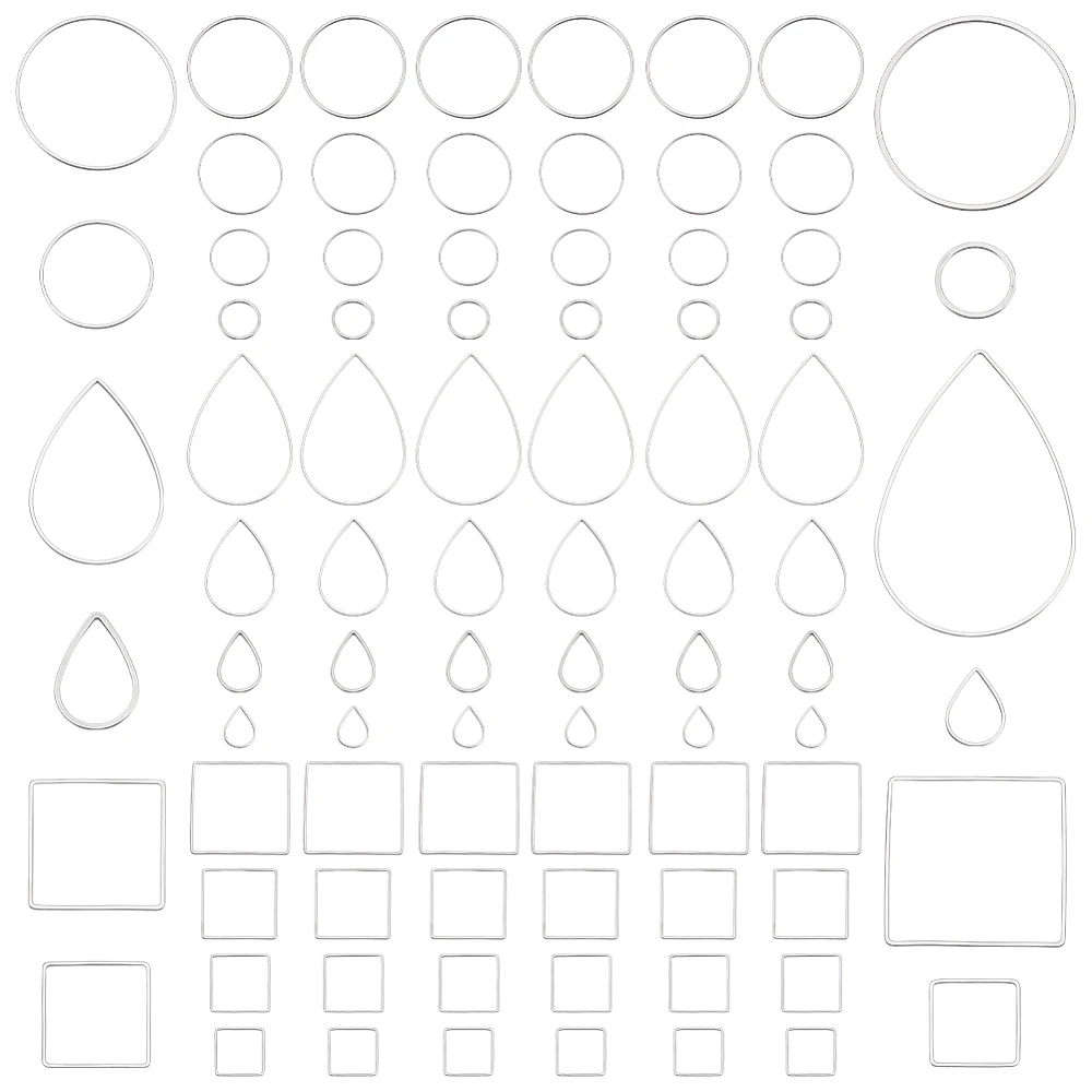 200Pcs Round Earring Beading Hoop Rings Linking Rings Teardrop Square Bezel Charms Connectors Frame Geometry Connected Ring