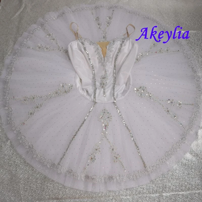 Akeylia-tutú de hada para niña, Traje de ballet de terciopelo, 7 capas, blanco y plateado, 20097