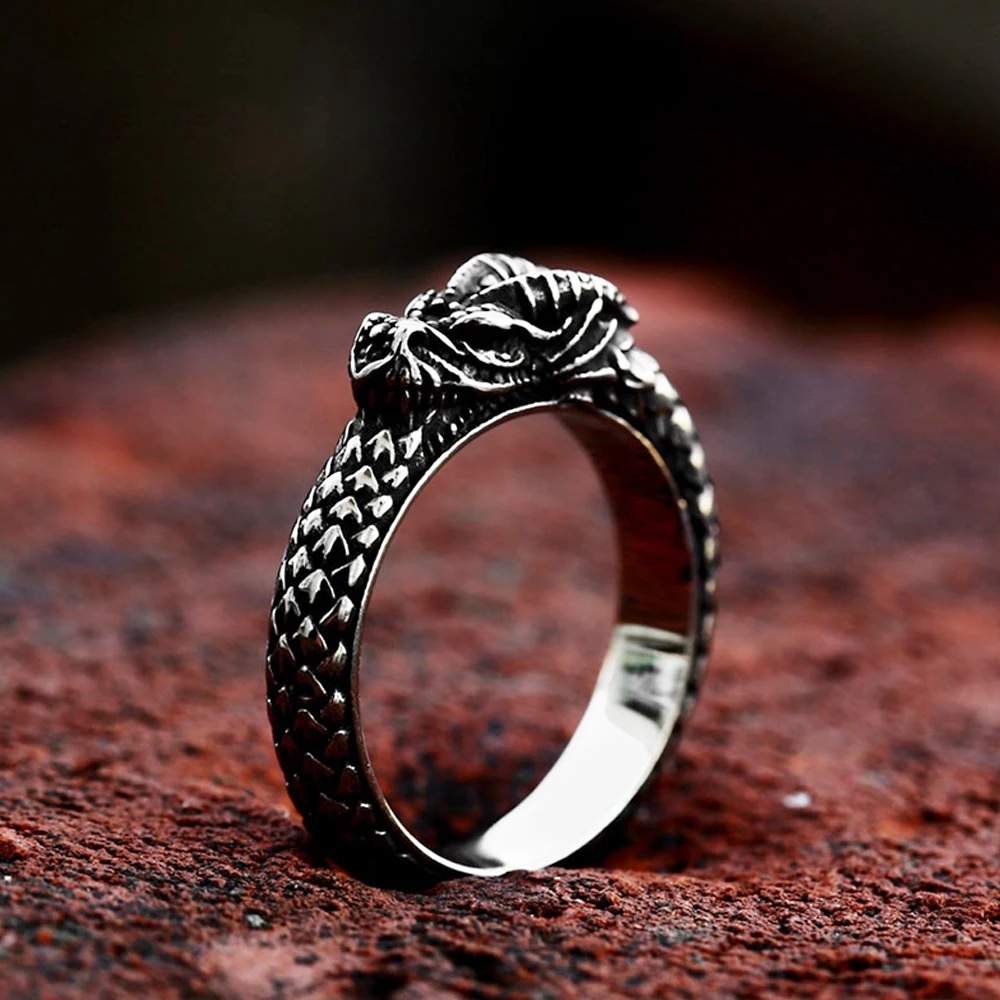 New Nordic Mythology Viking Ouroboros Ring for Men Women Vintage Snake Rings Stainless Steel Fashion Jewelry Gift Wholesale