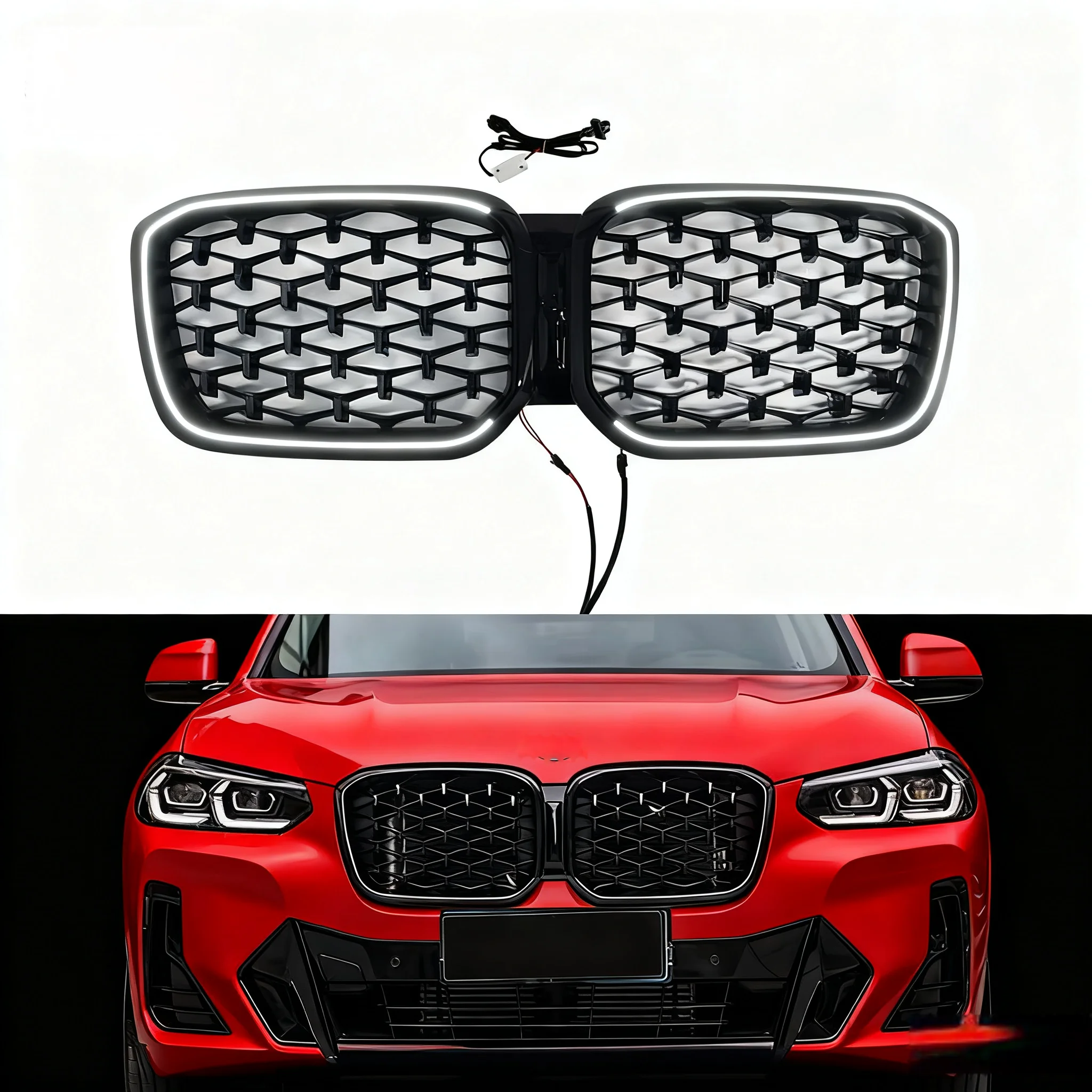 

Высококачественный ABS для BMW X3 X4 G01 G02 2022 2023 2024, решетка переднего бампера автомобиля, STAR Style, светодиодные гоночные грили, глянцевый черный комплект кузова