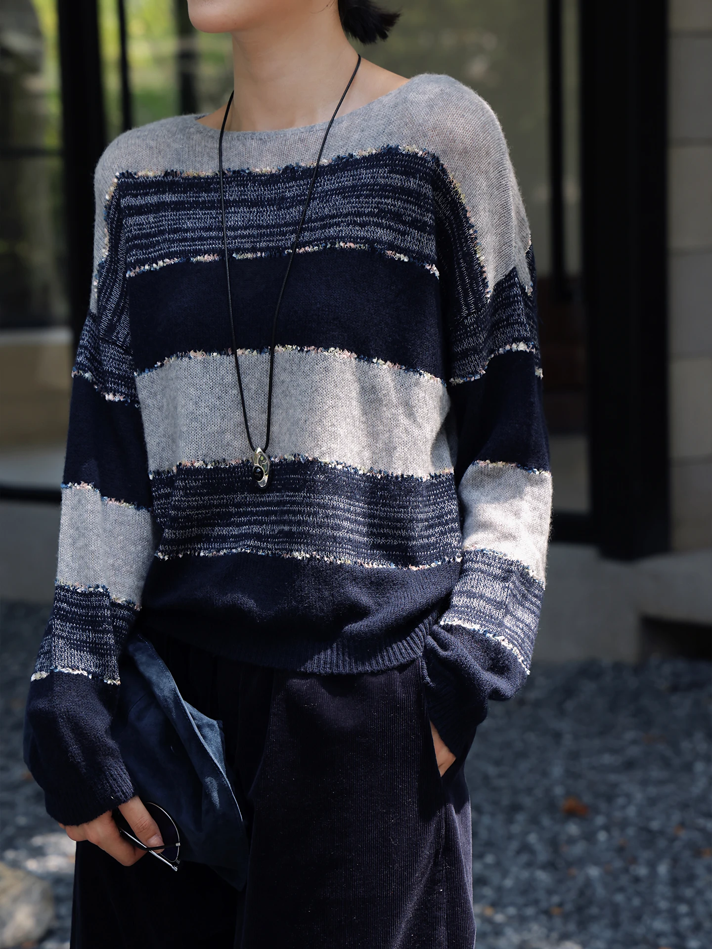 

Модный полосатый вязаный шерстяной свитер свободного кроя с длинными рукавами, весенняя новинка, женский комфортный теплый топ с круглым вырезом