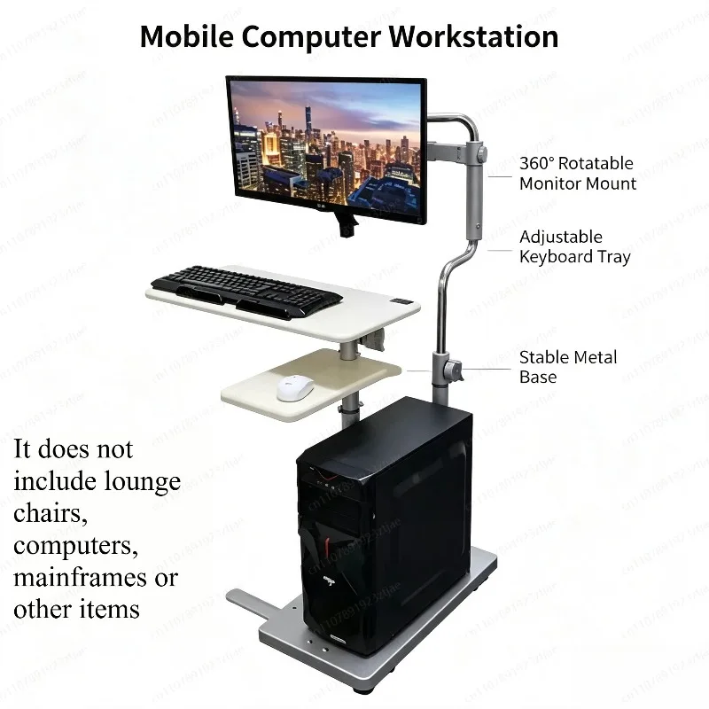 Tiltable Mobile Computer Desk, 0-60° Adjustable Laptop Stand with Wheels & Anti-Slip Strip for Bed Couch