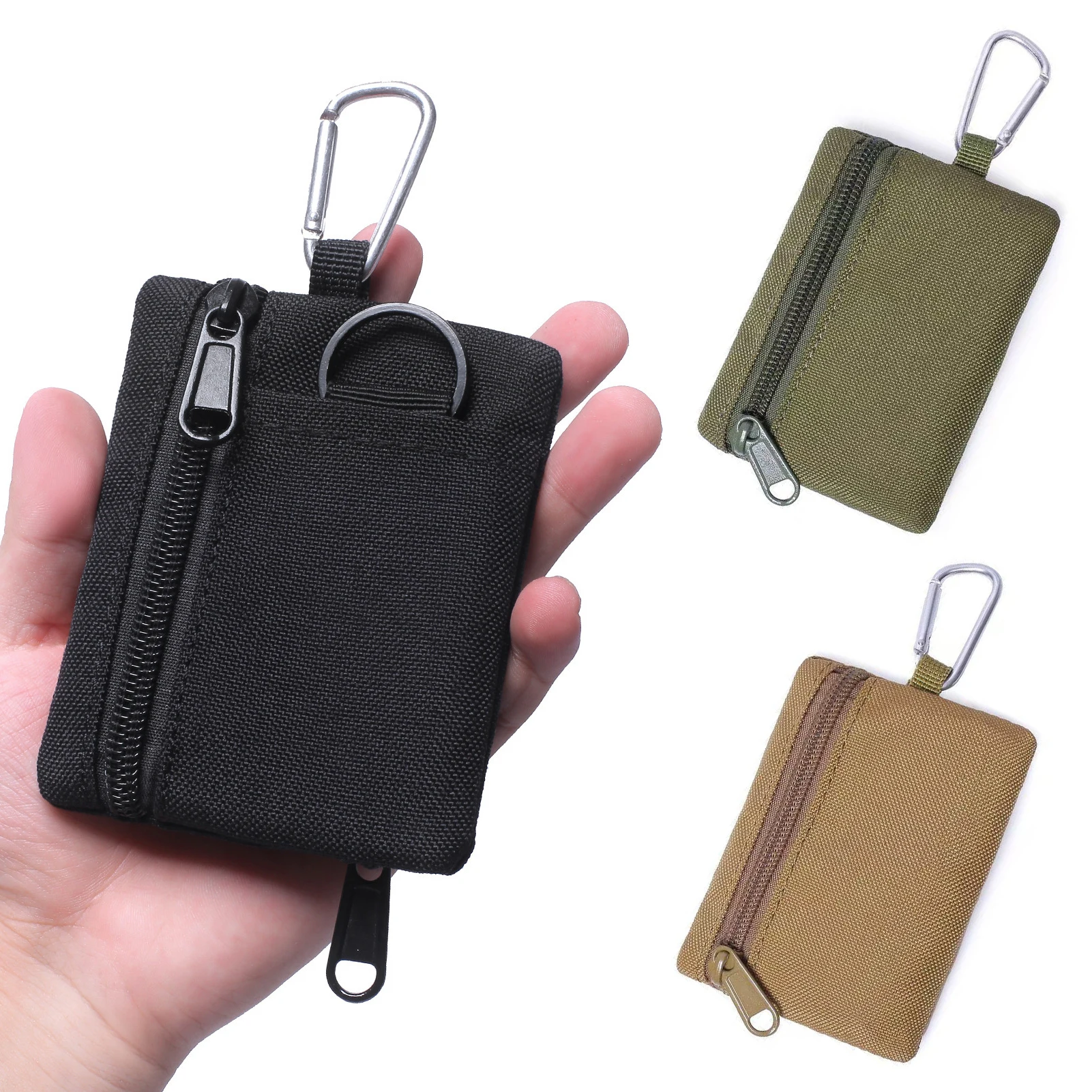 Mini Taktische Tasche EDC Organizer-Tasche 600D Nylon Münzbörse Schlüsselkartenhalter mit Karabiner für Camping Wandern Outdoor Täglicher Gebrauch