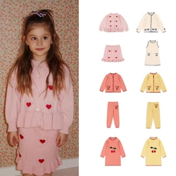 AW KS Baby Girls Cherry Cardigan + Knitted Pants Suits Kids Sweater Dress Children's Clothing Girls Casual Pullover Sweater 1-9Y