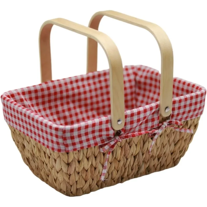 

Basket with Handle (with Liner), Handmade Woven Water Hyacinth Picnic Basket, Perfect for Easter, Gift Giving, Outdoor Ca