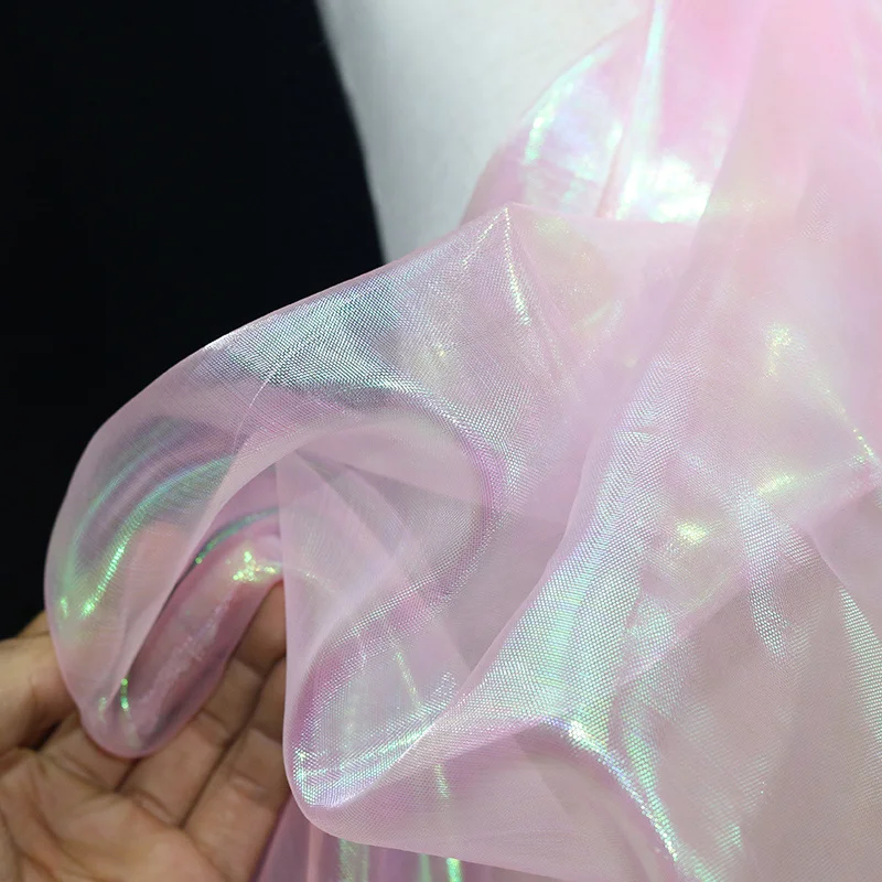 1/3/5/10M Gradiënt Organza Stoffen Laser Kleurrijke Glanzende Gaas Stof Podium Bruiloft Decor Voile transparante Holografische Stof
